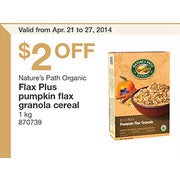 Nature's Path Organic Flax Pumpkin Flax Granola Cereal - $2.00 Off