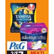 Always Pads, Liners Includes or Tampax Tampons Includes Infinity, Radiant & Pearl - 2/$7.00