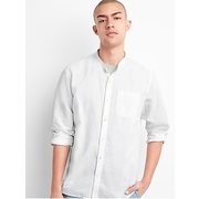 Standard Fit Band Collar Shirt In Linen-cotton - $42.99 ($21.96 Off)
